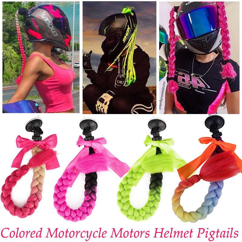 1Pcs Gradient RED Ramp Helmet Braid Ponytail Hair Pigtail For Motorcycle Bike US