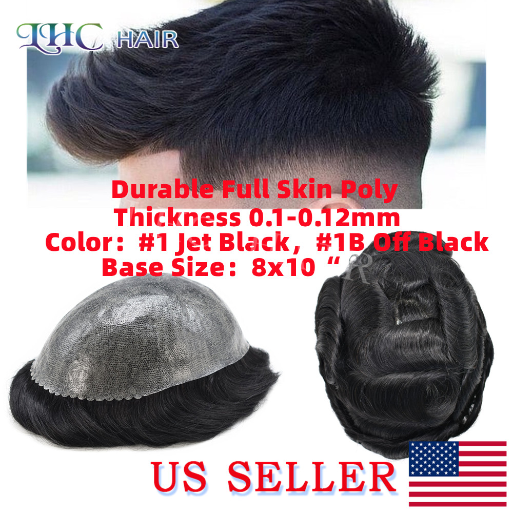 Mens Toupee Human Hair Replacement System Injection Skin PU All Poly Hairpiece