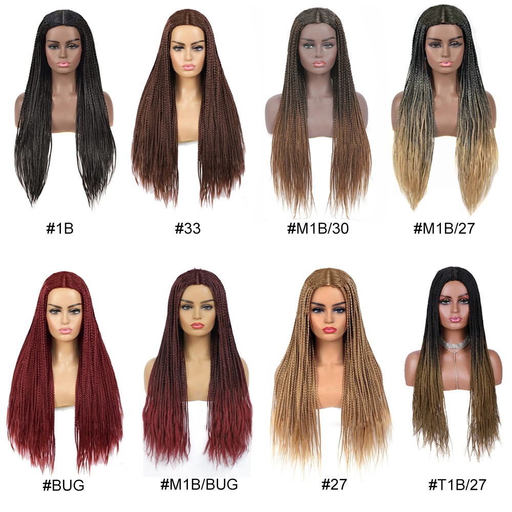 26″ Long Box Braids Wig for Black Women Synthetic Full Braiding Wigs Middle Part