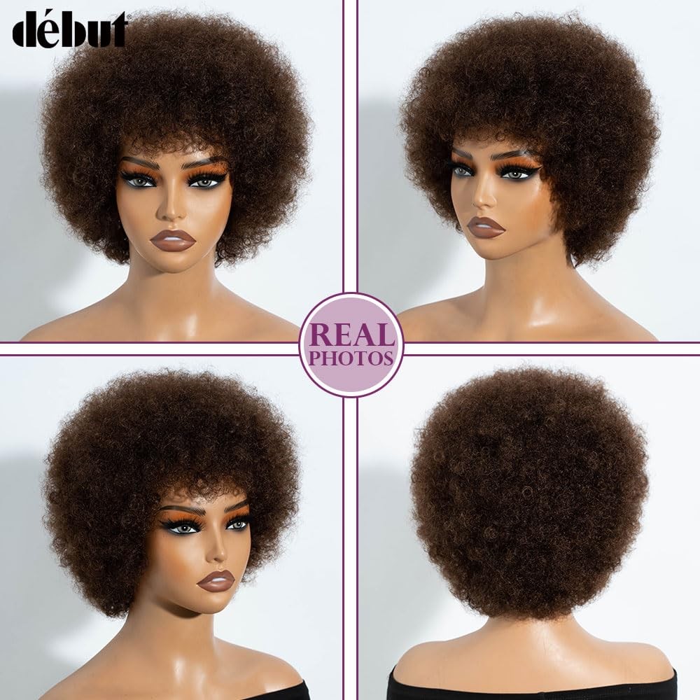 Début Dbut Afro Curl Fluffy Wigs Human Hair 70S Afro Curly Big Hair Wig For