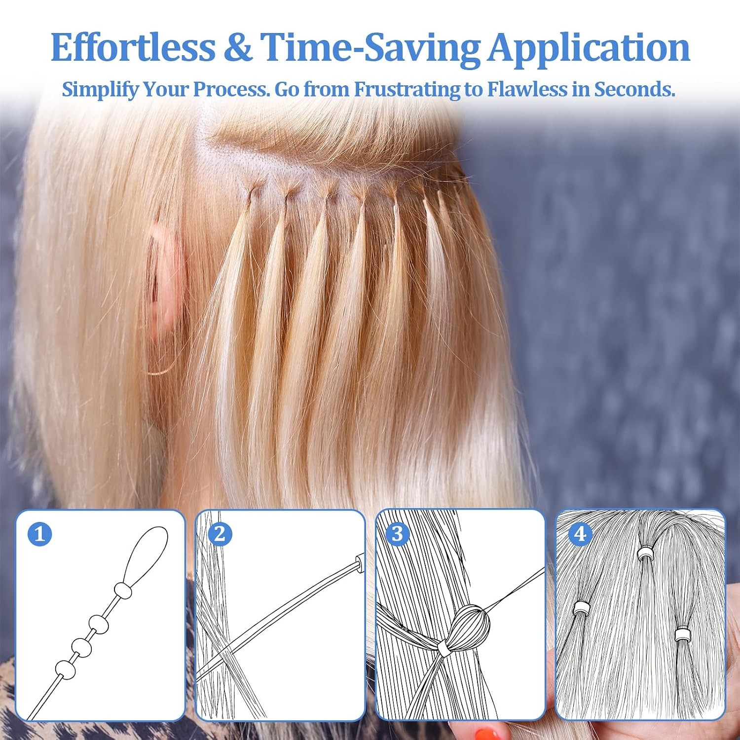 20 Pack Hair Extension Loop Needle Threader Tool, 8 Colors Pulling Hook and Bead