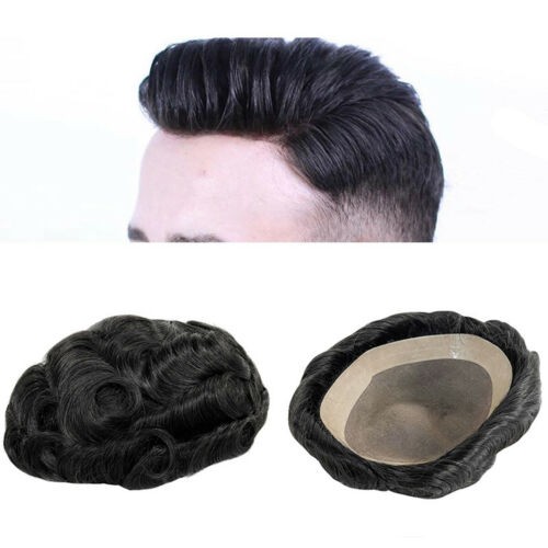 Mens Human Hair Replacement System Hairpiece Fine Mono Poly Skin Toupee