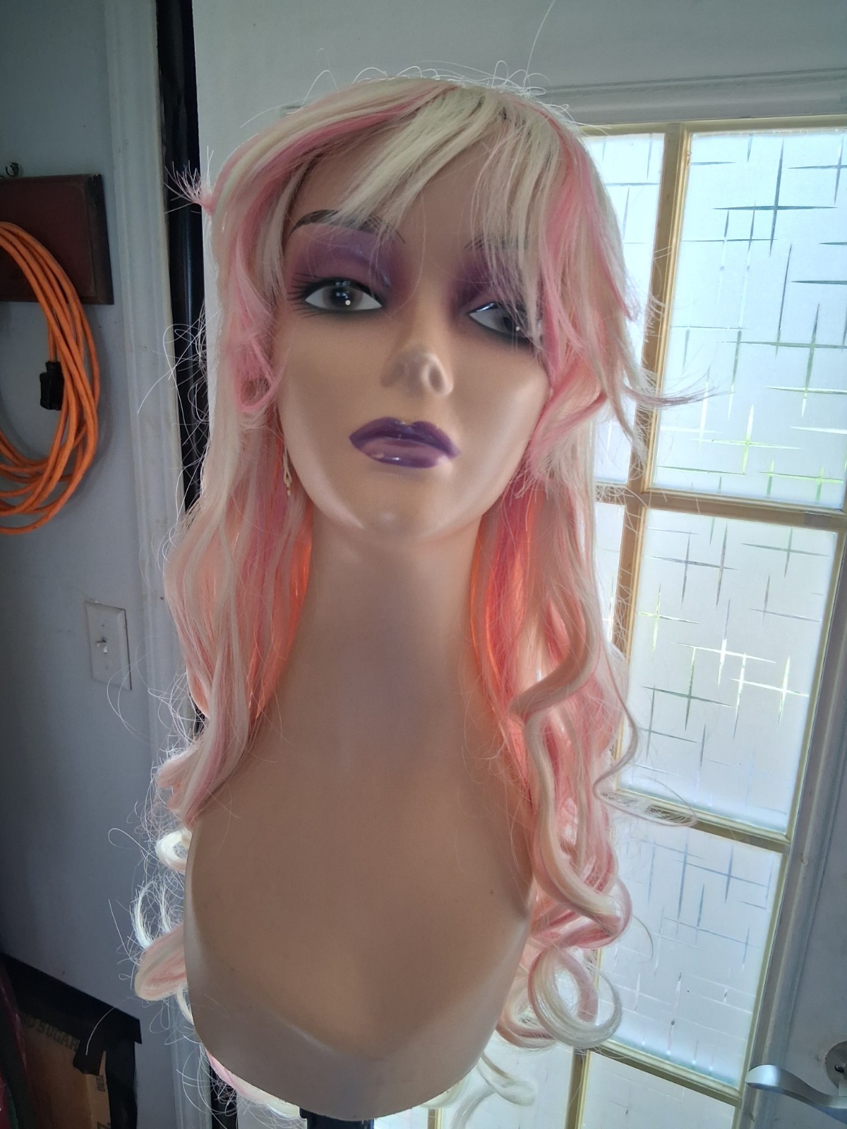 30″ Pink And Platinum Blonde Synthetic Cosplay Wig