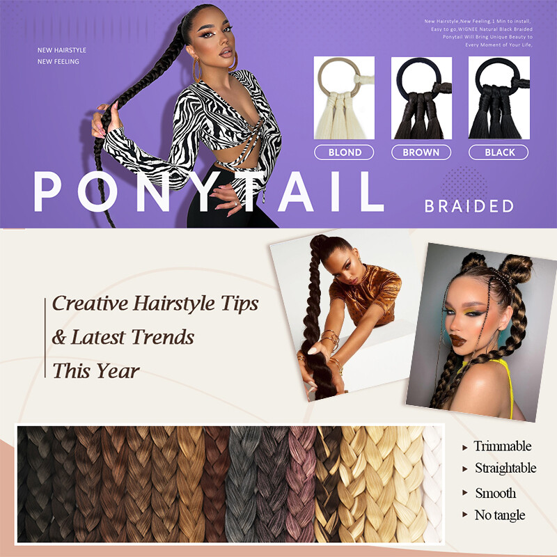 Long Braids Ponytail Clip In Pony Tail Hair Extension Long Thick Natural Hair US