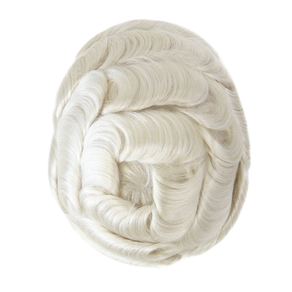 Toupee Mens Human Hair Thin Skin PU Hairpieces System Replecement Natural White