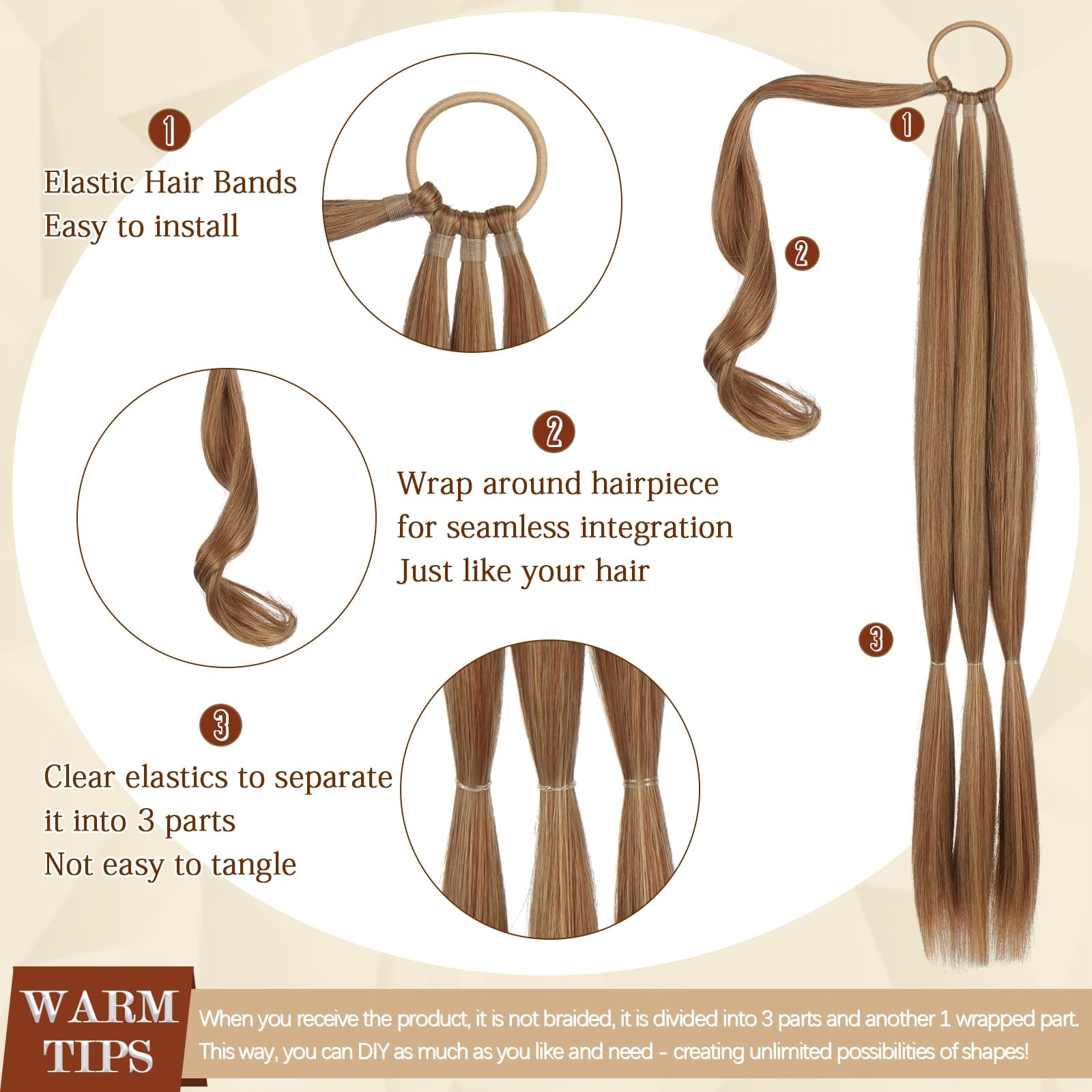 Long Braid Ponytail Extension with Hair Tie Straight Sleek Wrap Around Hair E…