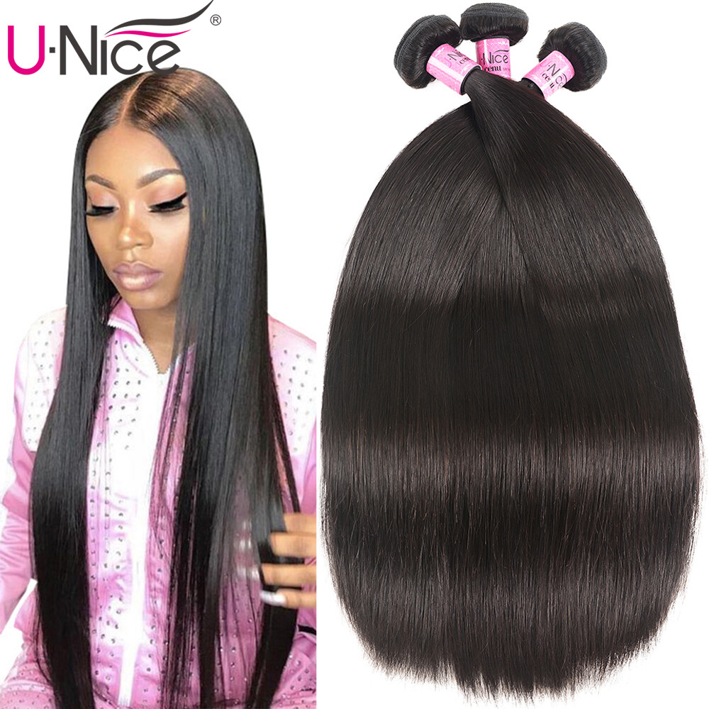 UNice Brazilian Straight Human Hair Extensions 3 Bundles 100% Virgin Hair Weaves