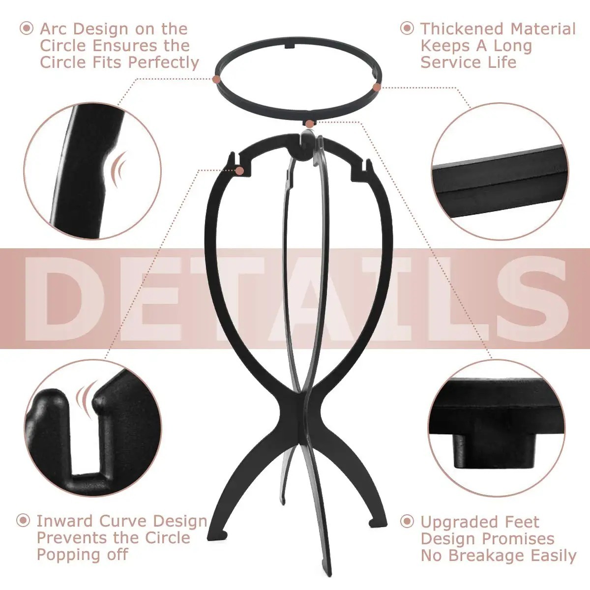 2× Portable Wig Holder Wig Stand for All Wigs Men Women wig Stands