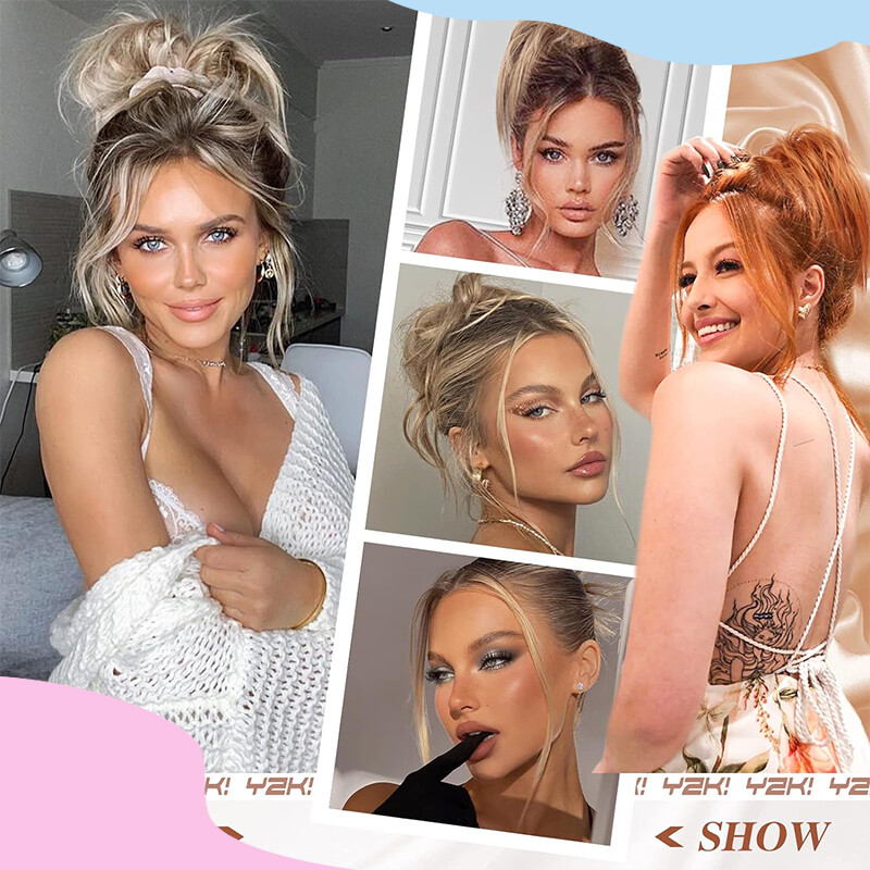 Natural Clip on in Messy Bun Hair Piece Extension Wedding Claw Clip Updo Hair US