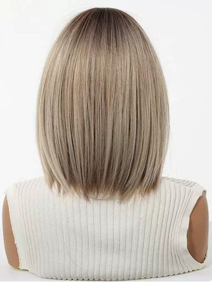 Short Bob Hairstyle Rooted Blonde Mix Synthetic Fiber Heat Ok Wig Women Soft