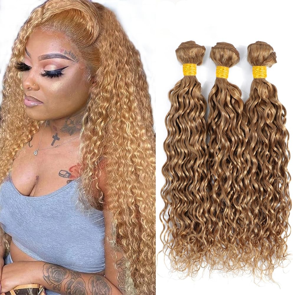 Biliisyff Honey Blonde Human Hair Color 27 Water Wave 24 26 28 Inch