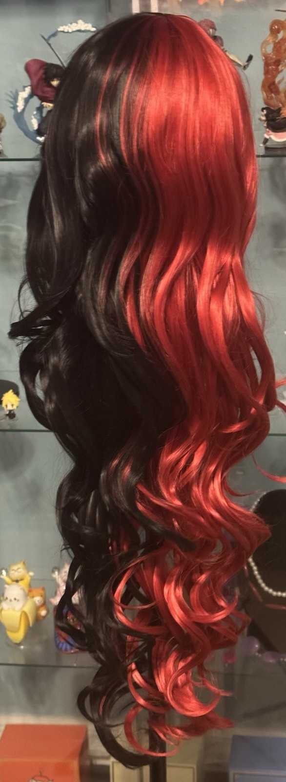 Authentic HTF Arda Wigs Red Side/Black Side Extra Long 30” Wig Harley Quinn NEW