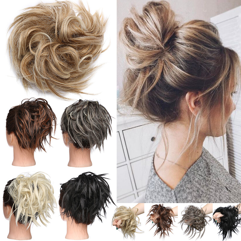 Real Natural Curly Messy Bun Ponytail Scrunchie as Human Fake Hair Extension 45g
