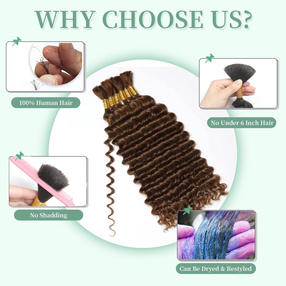 Chocolate Brown Braiding Hair 150g 16 Inch 6 Bundles/Pack Boho Curls Human Hair