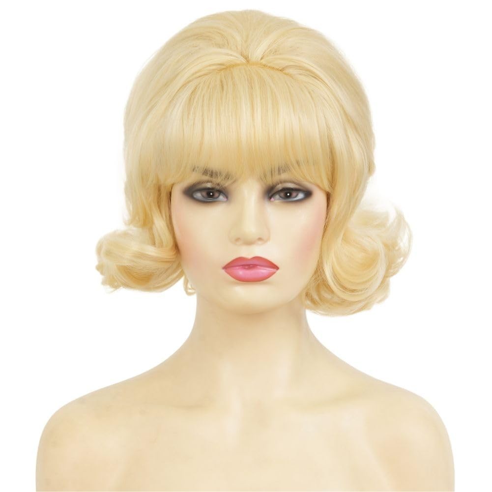 Blonde Vintage Curly Cosplay Wigs for Women Bouffant Beehive 50s 60s Retro Co…