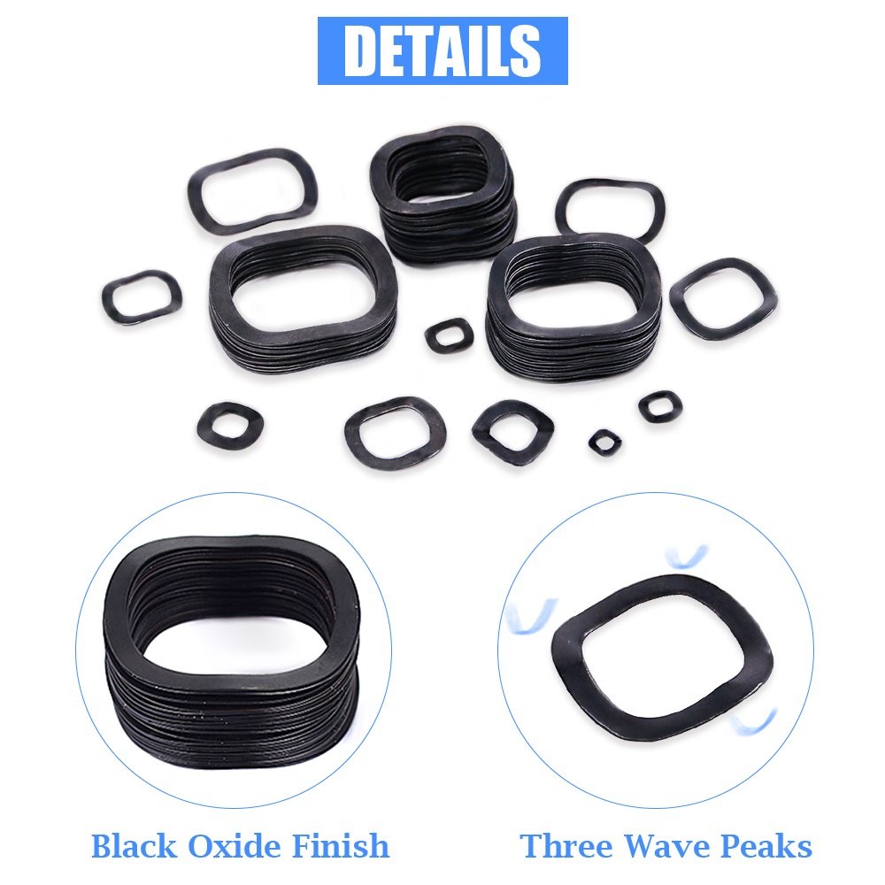 Glarks 320Pcs Carbon Steel Compression Type Wavy Wave Crinkle Spring Washers Ass