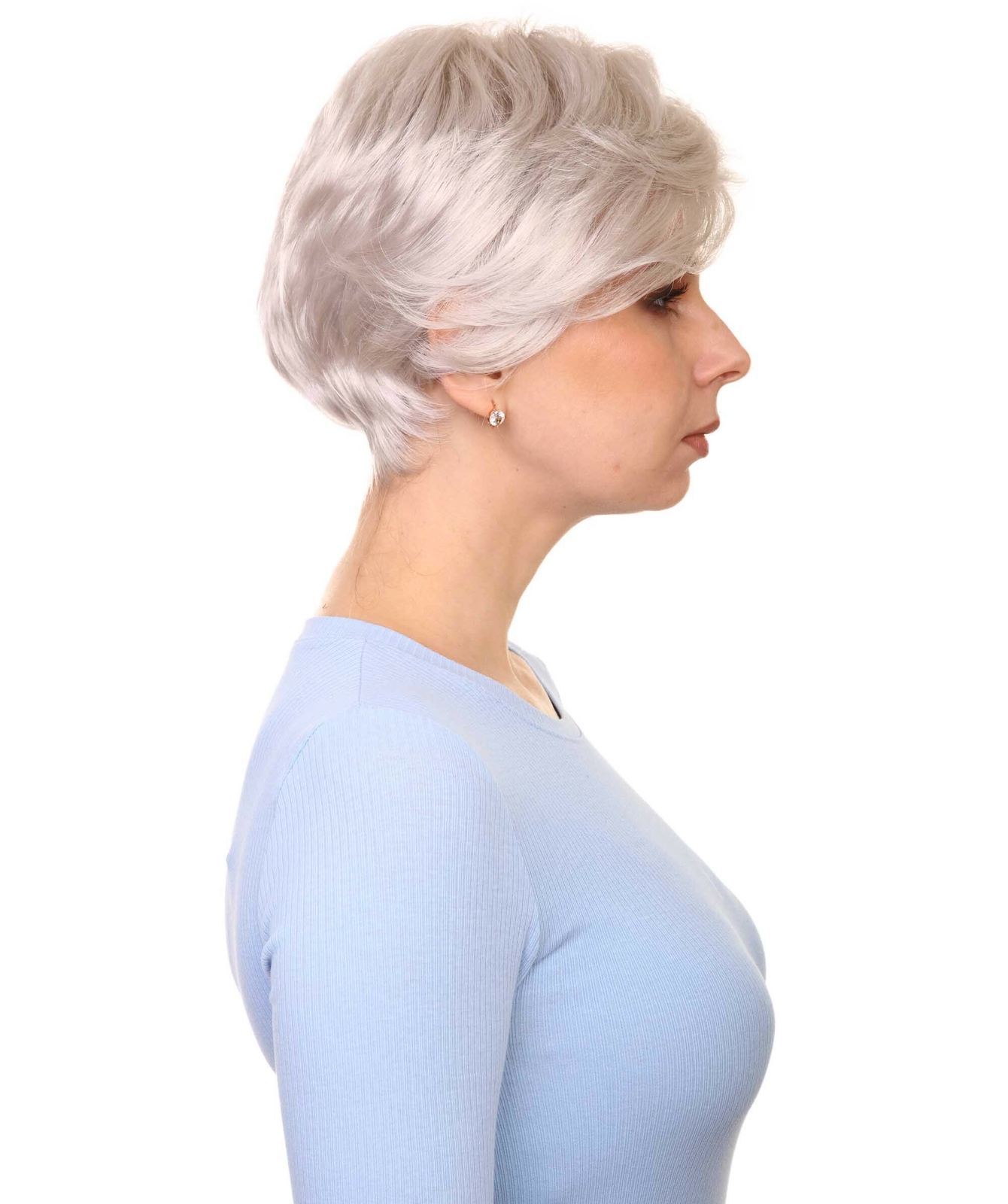 Shelley – Straight Kanekalon Synthetic Fiber Full Wig, 1.5 -5.5 in, Silver Grey
