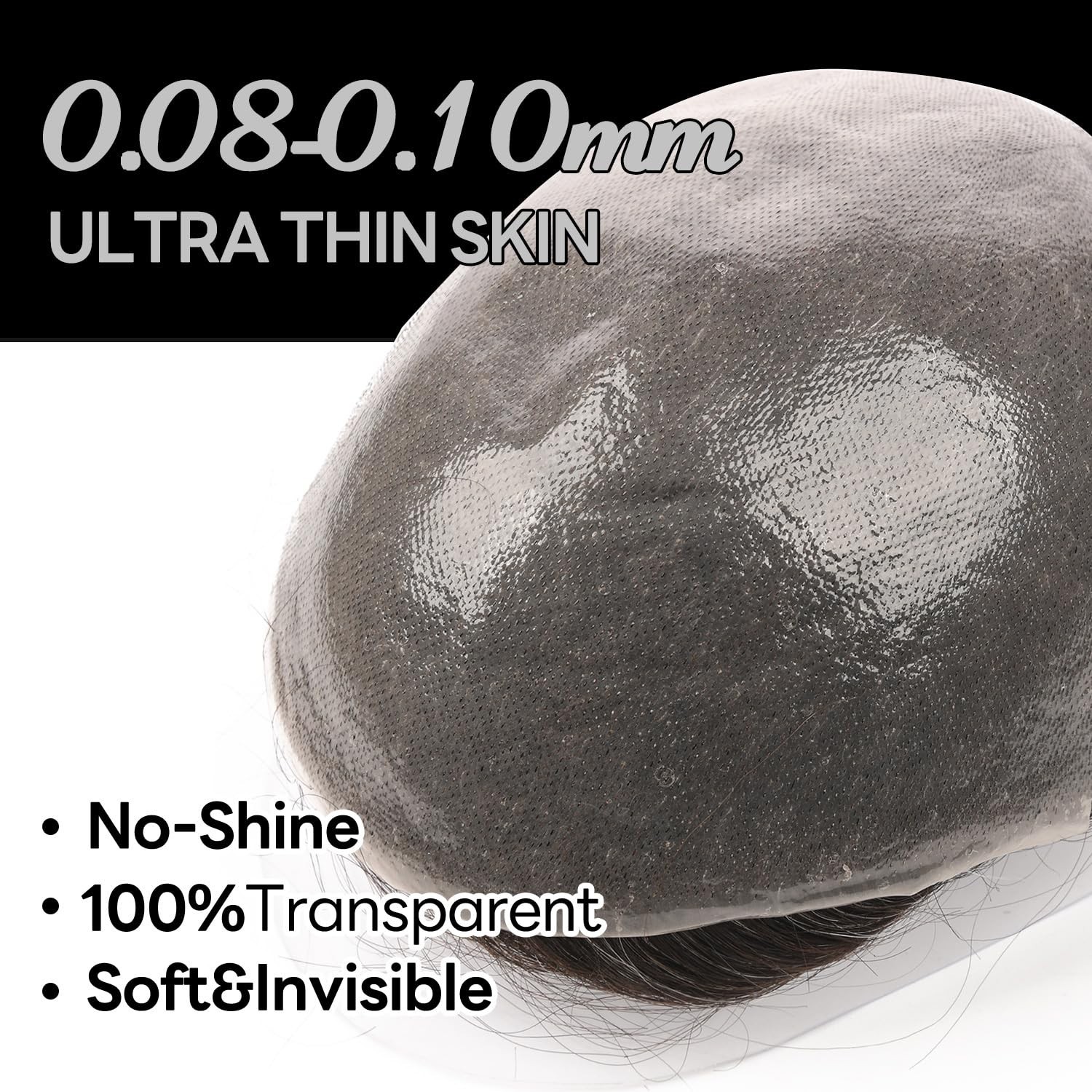 0.04mm Ultra Thin Skin Toupee For Men V-looped – Off Black – Light/Med Density
