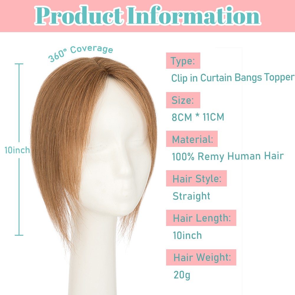 Clip in 100% Remy Human Hair Extensions Curtain Bang Hairpiece Lace Base Topper