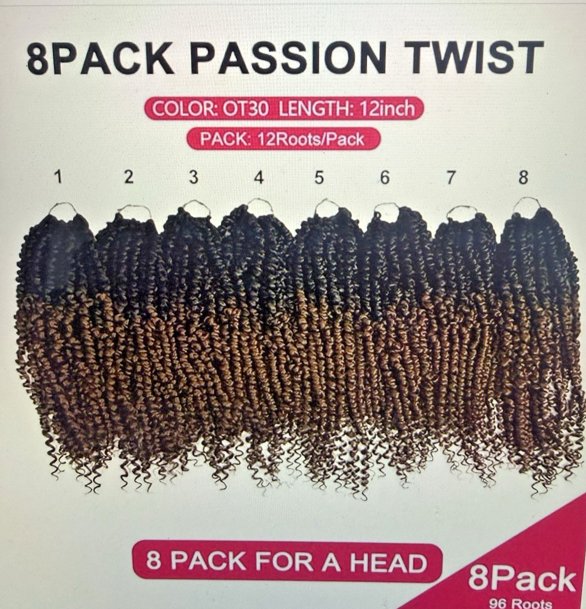 NEW NAYOO Passion Twist Crochet Hair 12 inch 8 Packs Curly Pre-twisted OT30