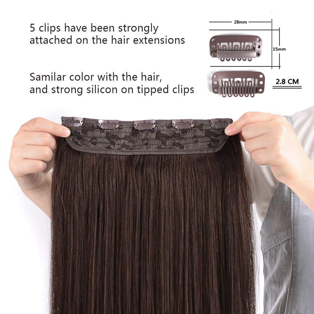 100% Real Human Hair Clip-In Extensions – 14″ Dark Brown, 70g, Full Head Coverag
