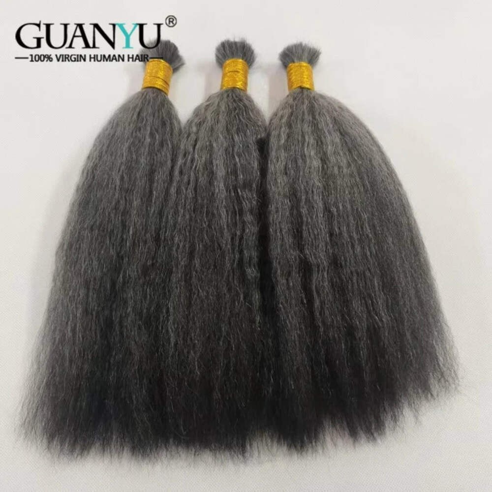 Black And Gray Color Highlighted Hair Bulk Micro Braiding Hair Weaving Kinky Str