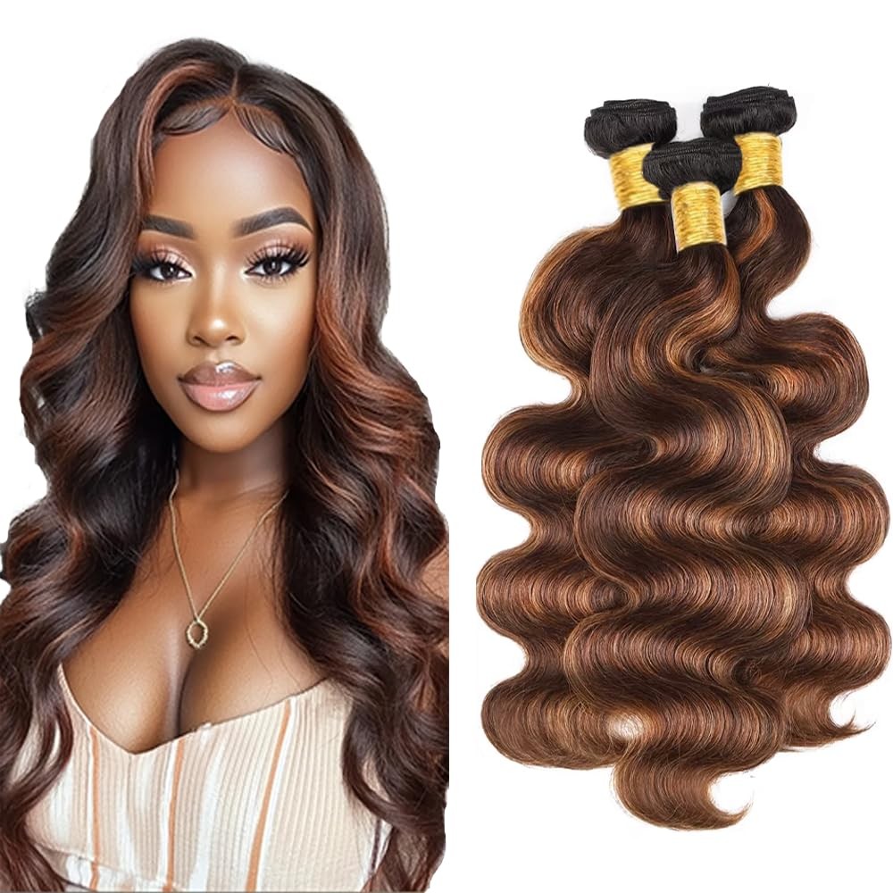 Ombre Brown Highlight Human Hair Bundles T1BP4/30 Body Wave Human Hair 3 Bundles