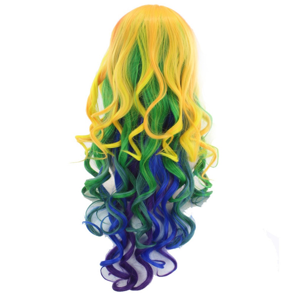 Gradient Color High Temperature Fiber Wig Wavy Curly Hair Wig for Cosplay Party