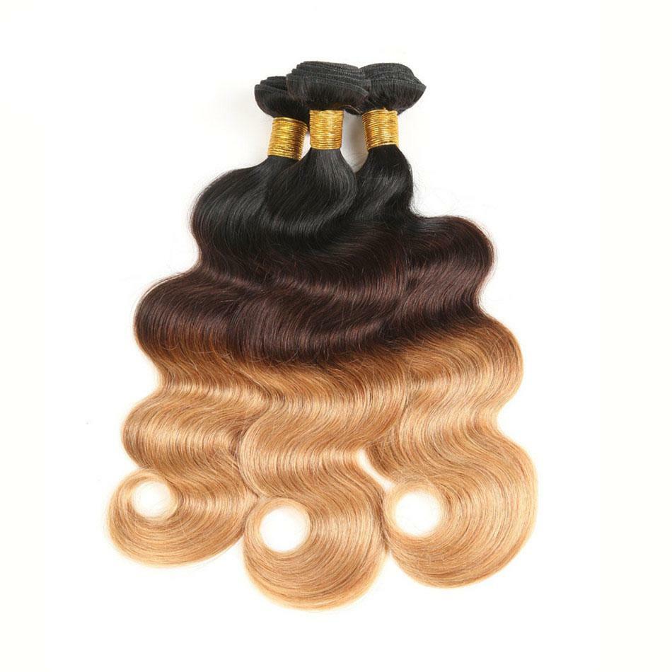 12A BRAZILIAN VIRGIN HUMAN HAIR 1B#/4#/27# 3TONES OMBRE 16+18+20INCH BODY WAVES