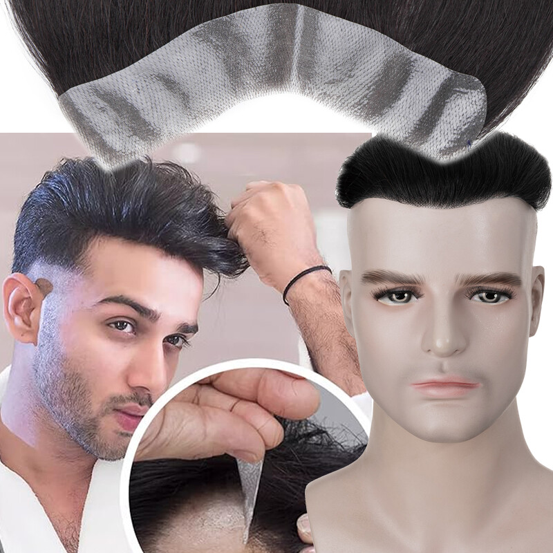 Natural Forehead Hairline Thin Skin PU Toupee Topper Men Human Hair Hairpiece 8A