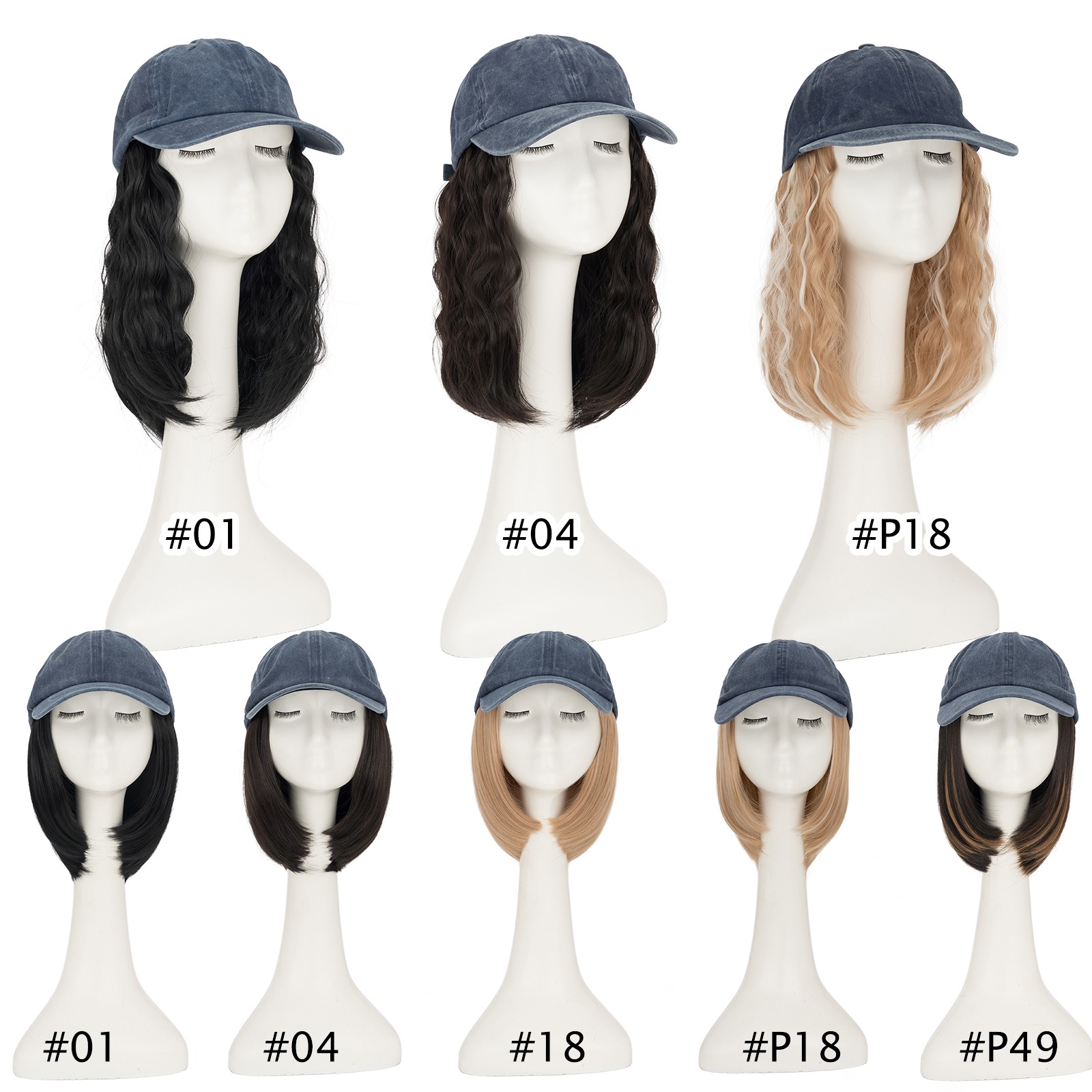 8″ Curly Baseball Hat Cap with Hair Extensions Synthetic Curly Ponytail Natural