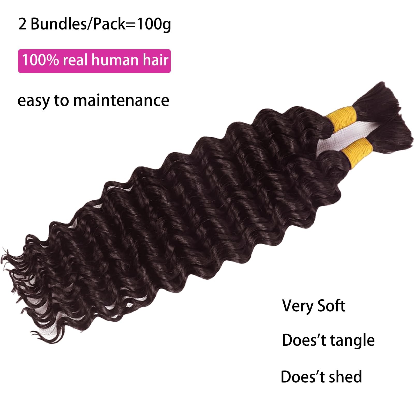 Lyolkser Human Braiding Hair For Boho Braids 2 Bundles 20 Inch Total 100G Deep