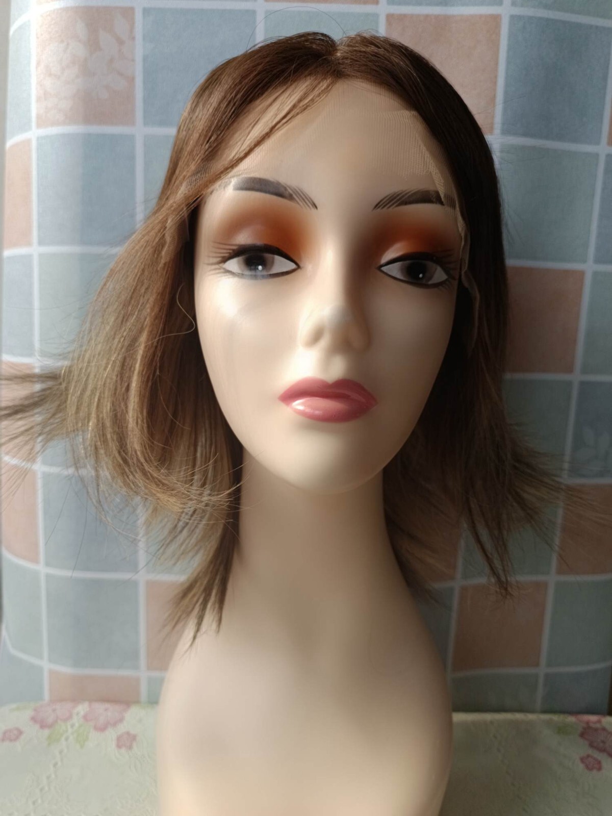 12in Quality Silk Top Wig with Lace Front Short Wig Skin Top Wig