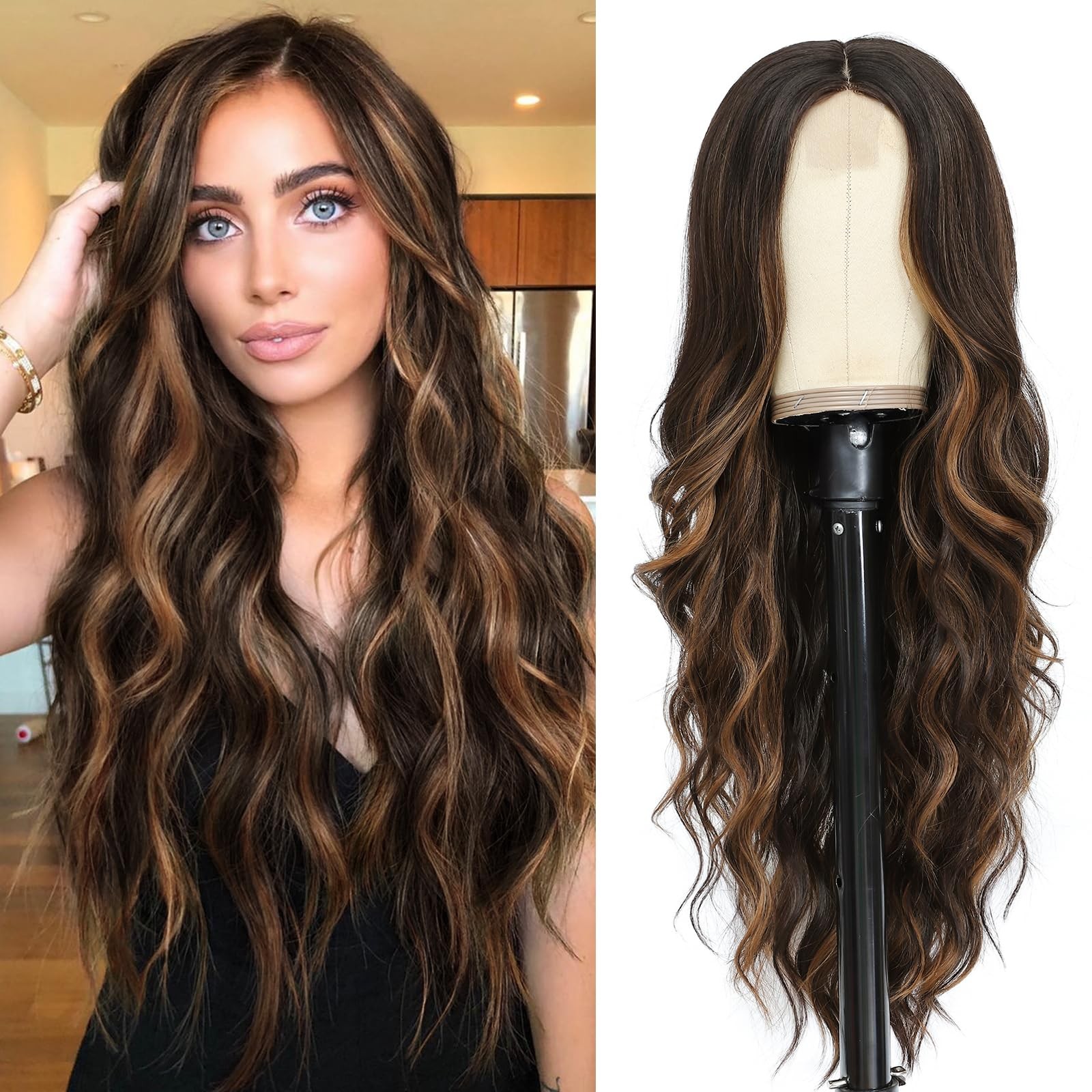 26 Inch Long Curly Middle Part Synthetic Fiber for Women – Daily Use Party in…