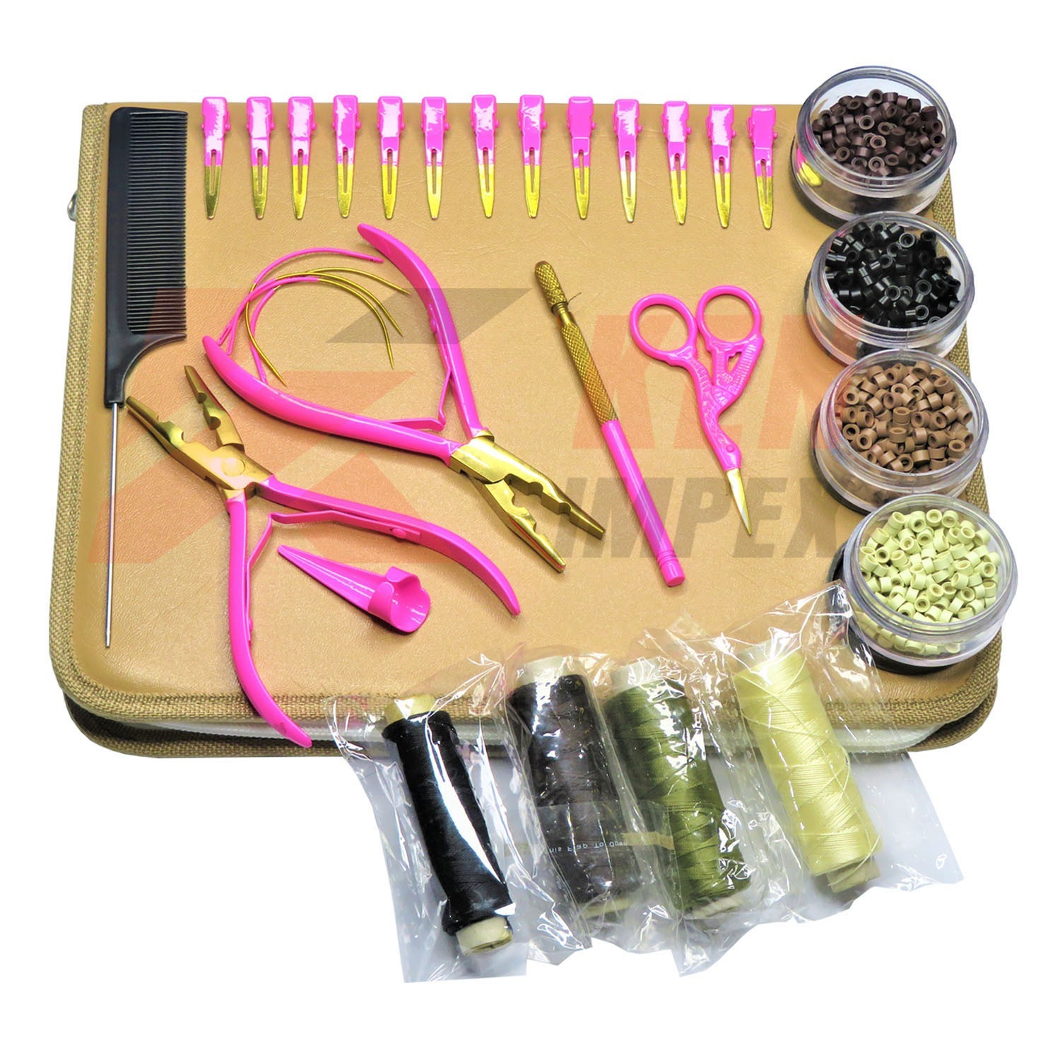 Wholesale Custom Salon Hair Extension Tool Set Hot Pink Gold Custom Logo Ability