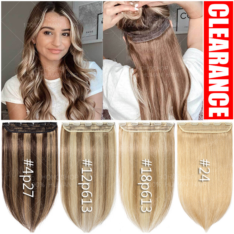 THICK One Piece Clip In 100% Real Remy Human Hair Extensions 3/4 Full Head Brown