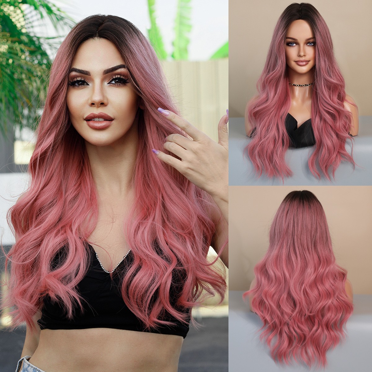 Multiple Colors Available Middle Part Long Wavy Full Head Synthetic Wig For