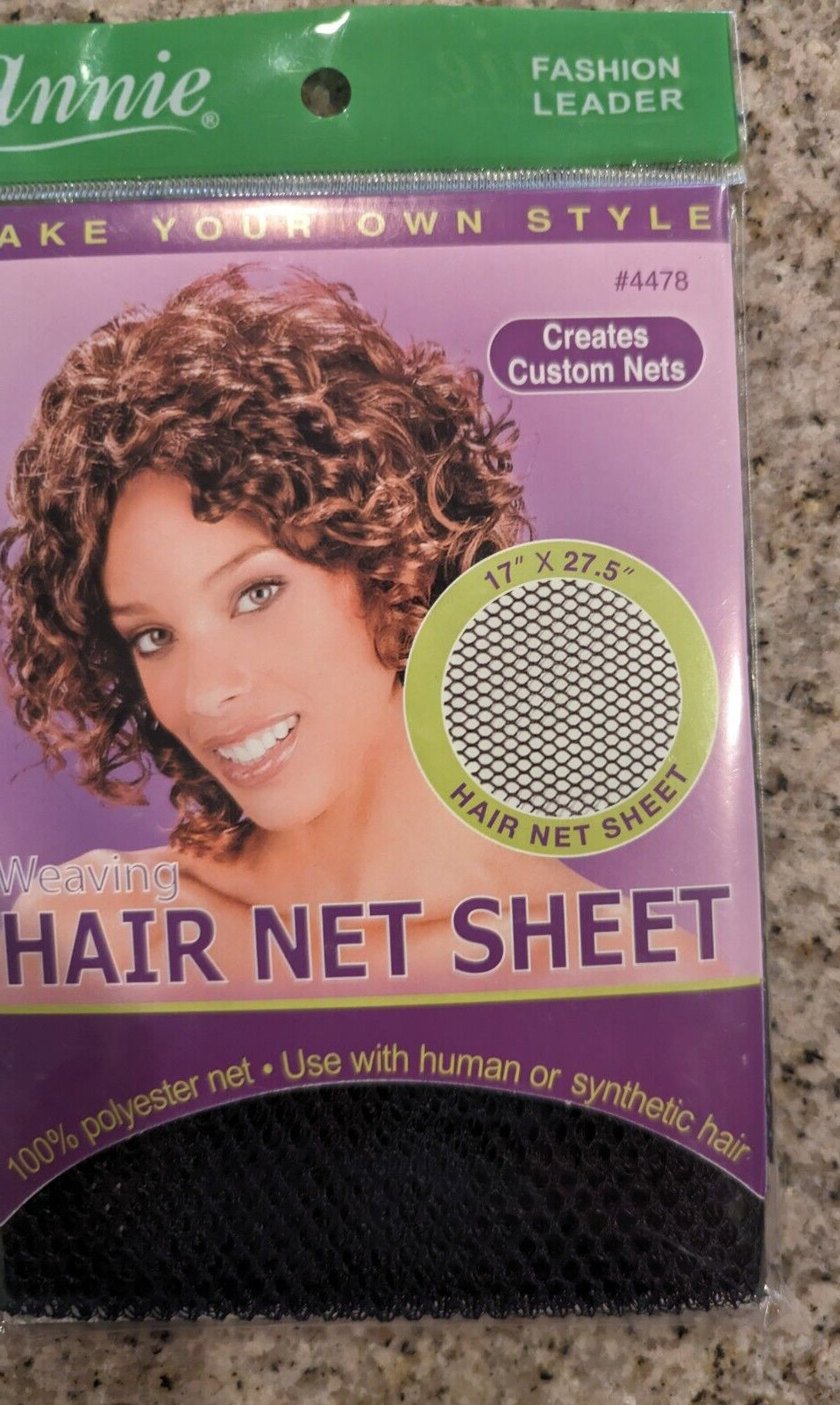 NEW ANNIE BLACK WEAVING HAIR NET SHEET #4478 100% POLYESTER NET 17″ x 27.5″