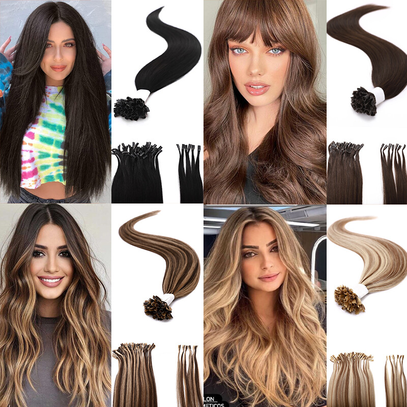 Keratin Hair Extensions Human Hair Pre-Bonded 100% Real Remy strands Full Head