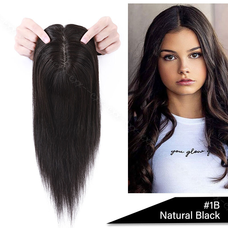 Women Topper 100% Human Hair Clip in Toupee Silk Wig Hairpiece for Hair Loss USA