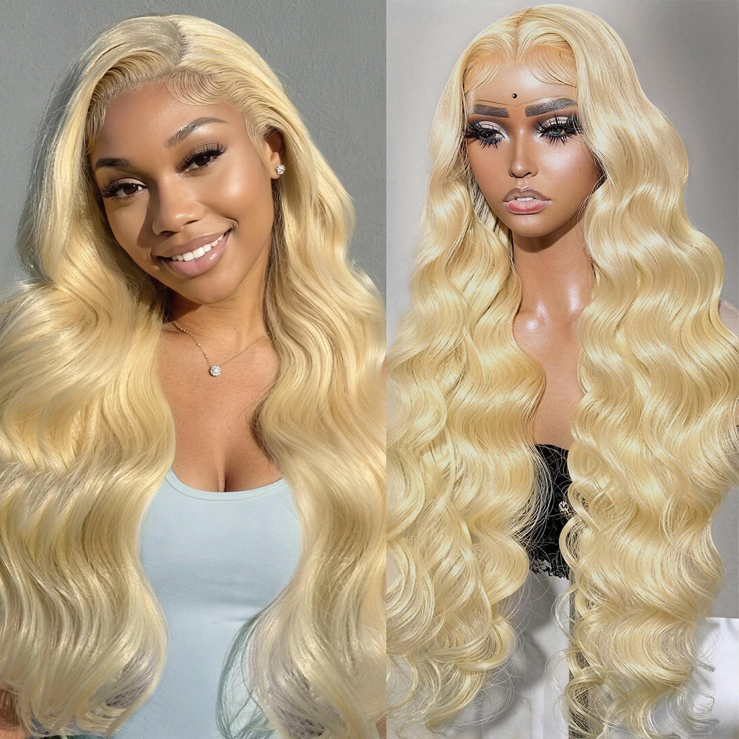 40″ Blonde Body Wave Lace Front Wig 200% Density HD Full Frontal Glueless Human