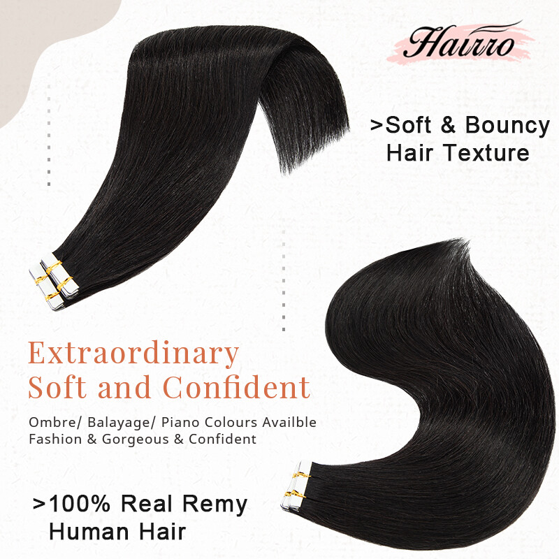 HAIRRO Tape In/ On Human Hair Extensions Real Remy Skin Weft Double Drawn 12-24″