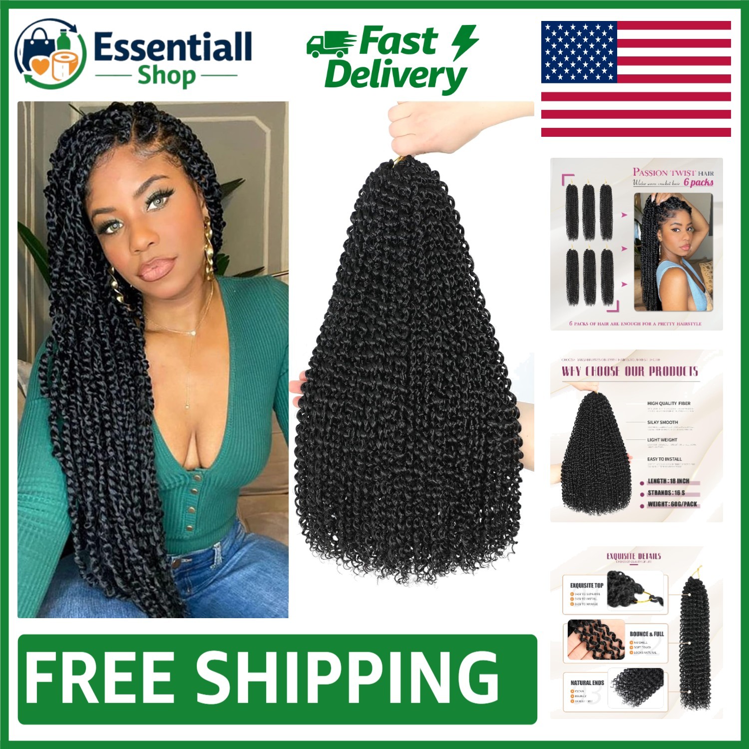 Soft & Lightweight 18 Inch Water Wave Crochet Braids – Pack of 6 for All Styles
