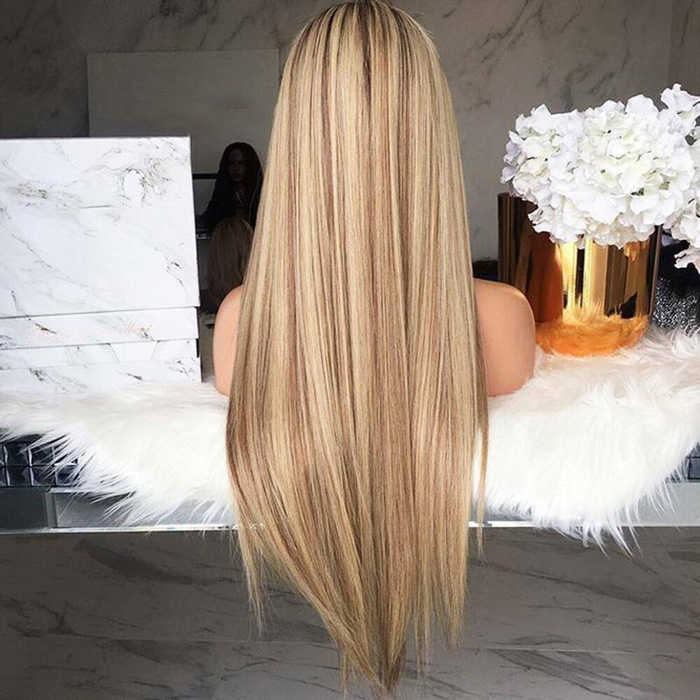 Women Real Long Straight Hair Wigs Ladies Natural Ombre Blonde Cosplay Full Wig