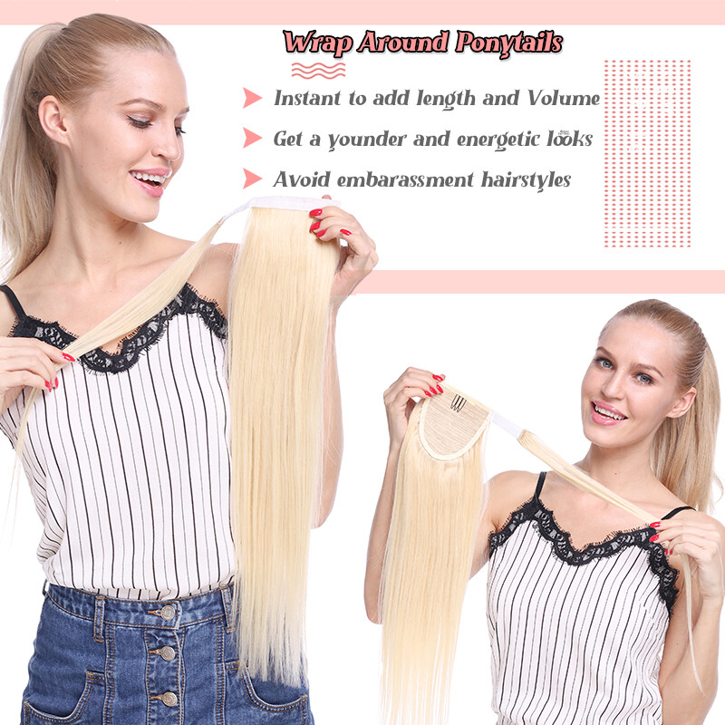 Ponytail Extensions Claw on Clip in 100% Real Remy Human Hair Warp Pony Tail