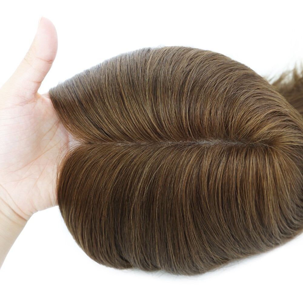 Topper for Women Poly Skin Wigs Top Pieces Human Remy Hair System 18” #L6