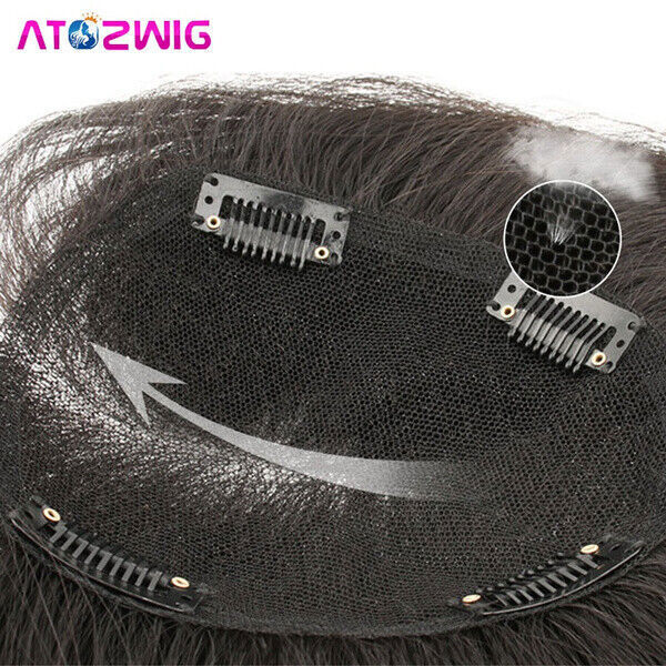 Women PU Base Silk Closure Human Hair Topper Toupee Straight Natural Remy Hair