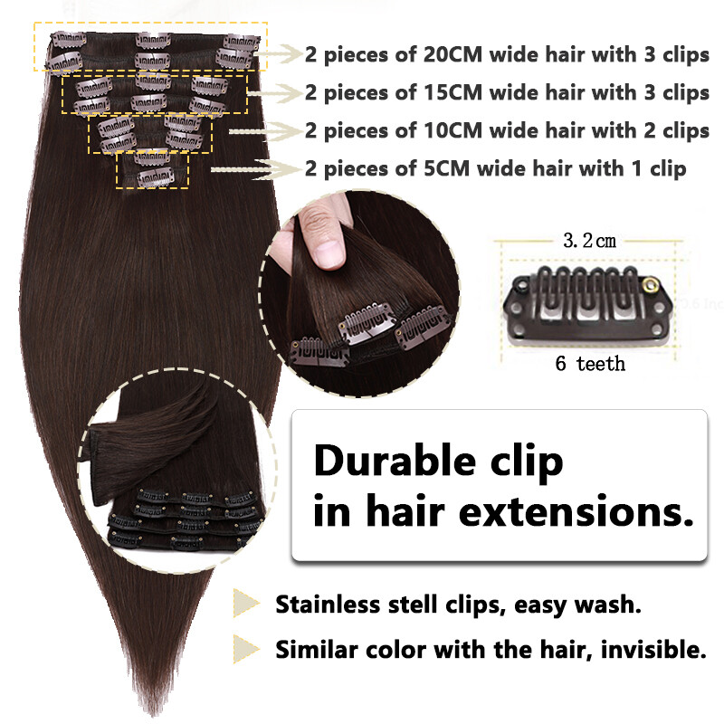 Clip In Extensions Clip On 100% Real Human Hair Extensions Full Head Balayage US