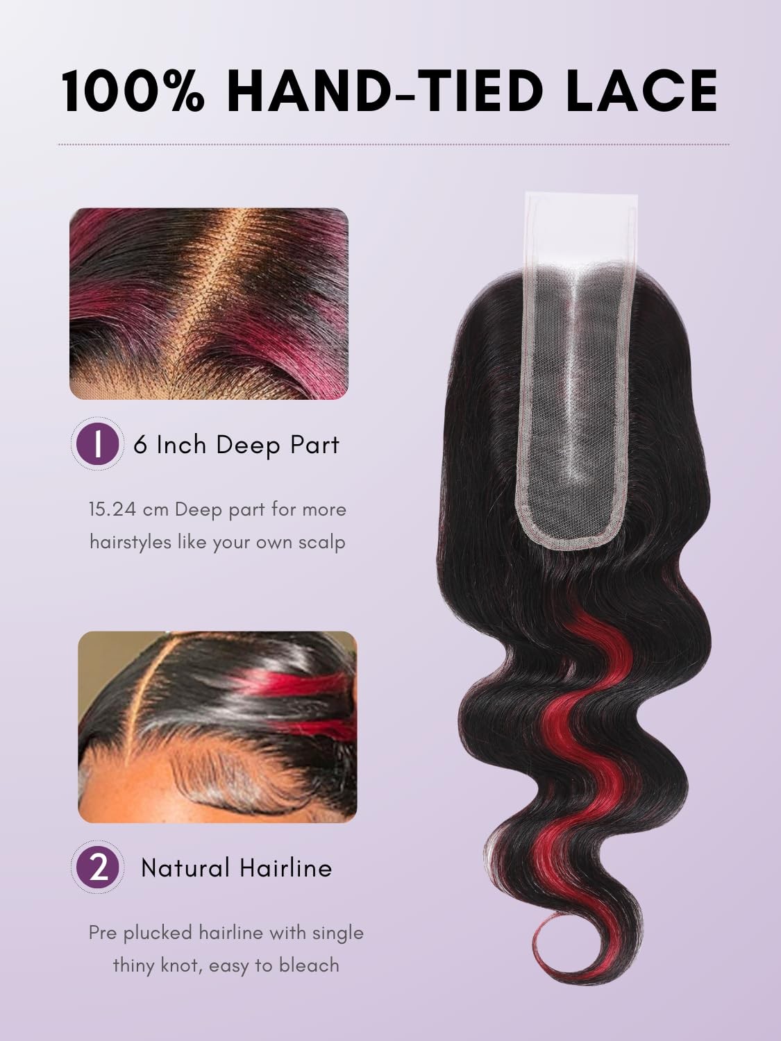 Auroo Burgundy Highlight 2X6 Hd Lace Closure Bundles Body Wave12A Thick Real