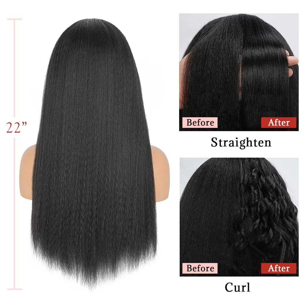 Kinky Straight Wear and Go Glueless Wig Pre Plucked Pre Cut 4×4 Synthetic Lace F
